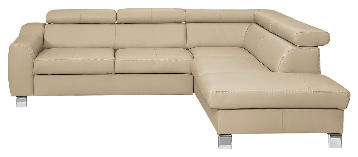 ECKSOFA Beige Echtleder Lederlook  - Chromfarben/Beige, Design, Leder/Textil (245/208cm) - Livetastic