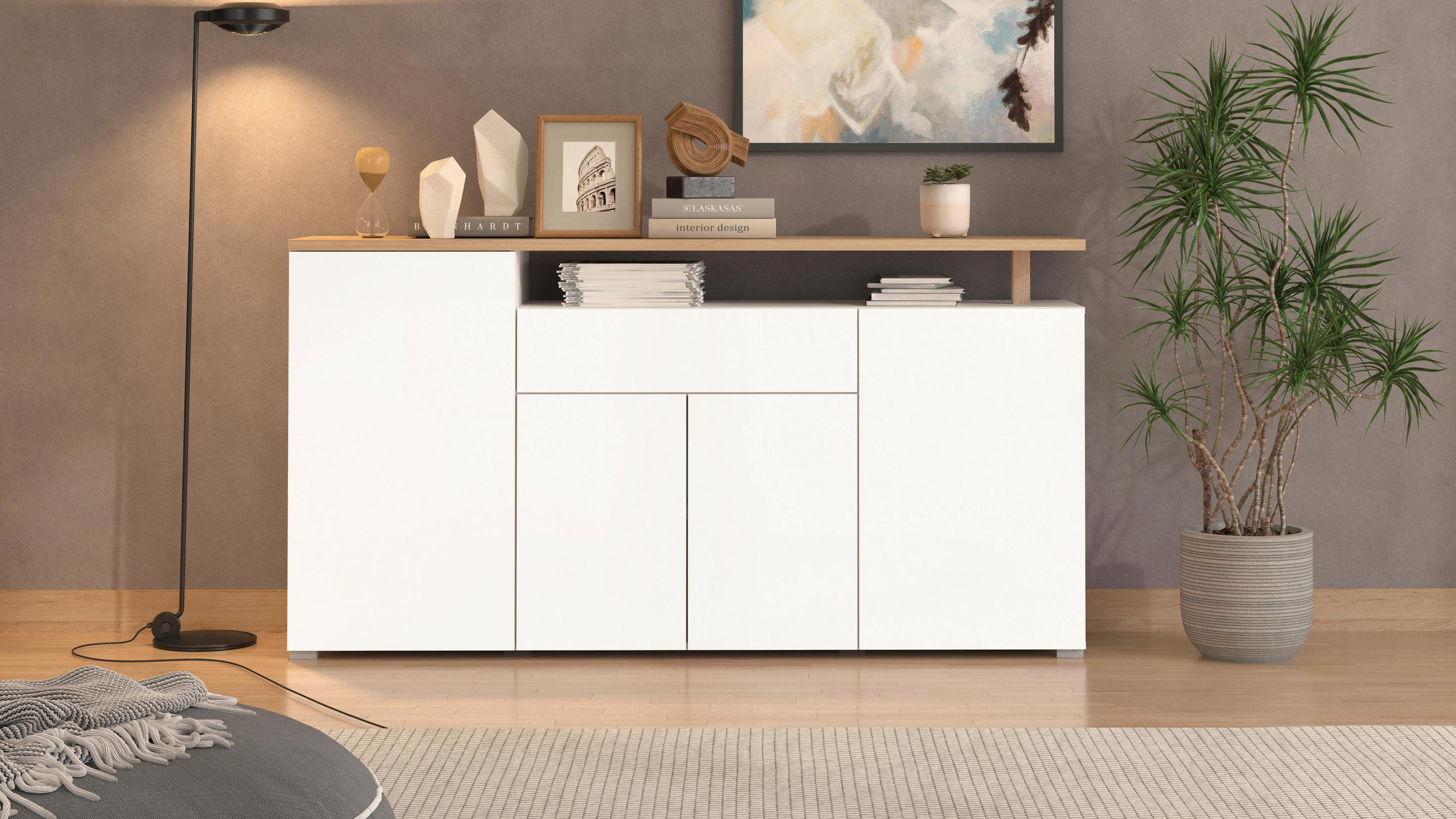 SIDEBOARD  in 179,5/94/40 cm  - Weiß/Eiche Artisan, Basics, Holzwerkstoff (179,5/94/40cm) - Carryhome