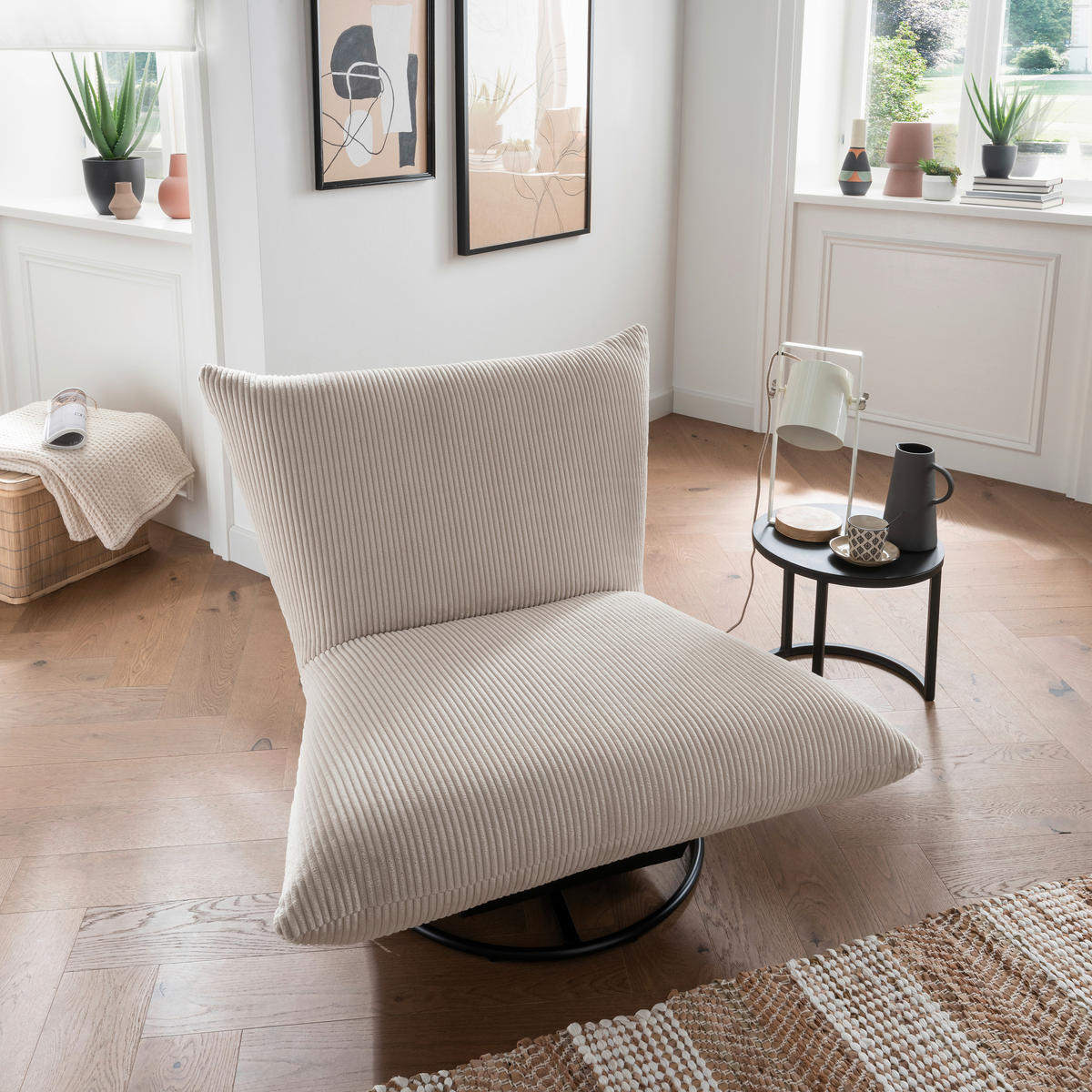 RELAXSESSEL in Textil Beige  - Beige/Schwarz, Design, Textil/Metall (100/78/96cm) - Livetastic