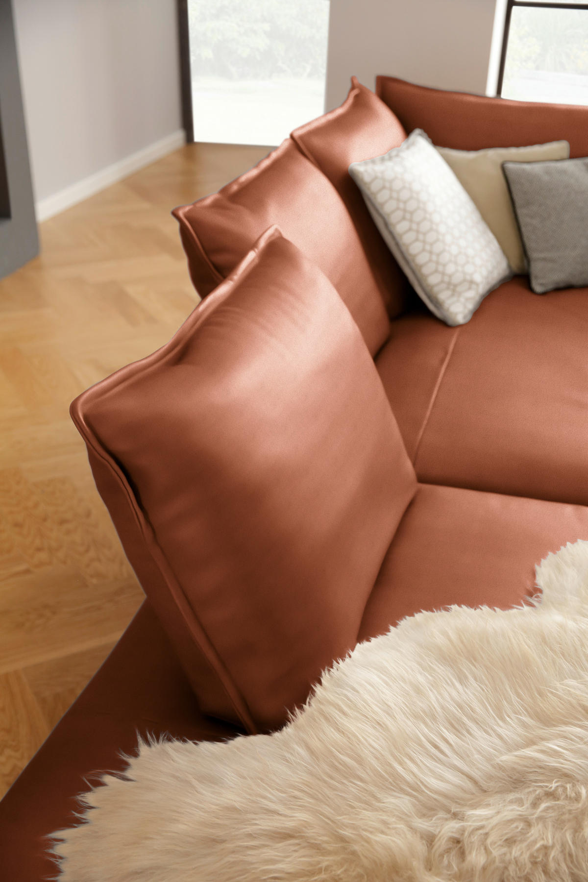 ECKSOFA in Echtleder Cognac  - Cognac/Schwarz, Design, Leder/Metall (272/340cm) - W.Schillig