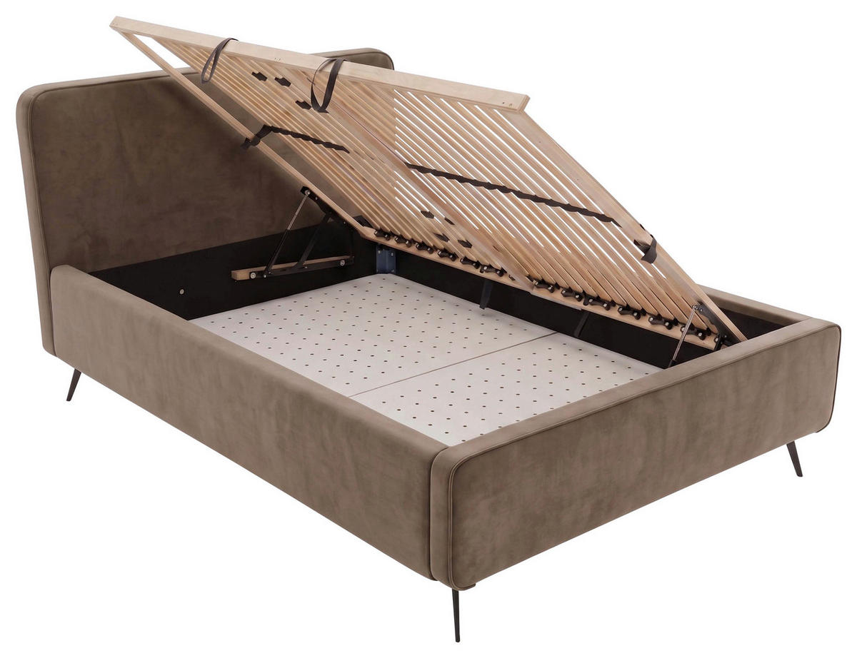 POLSTERBETT 140/200 cm,  in Braun, Lattenrost, Bettkasten,  - Schwarz/Braun, MODERN, Holz/Textil (140/200cm) - MID.YOU