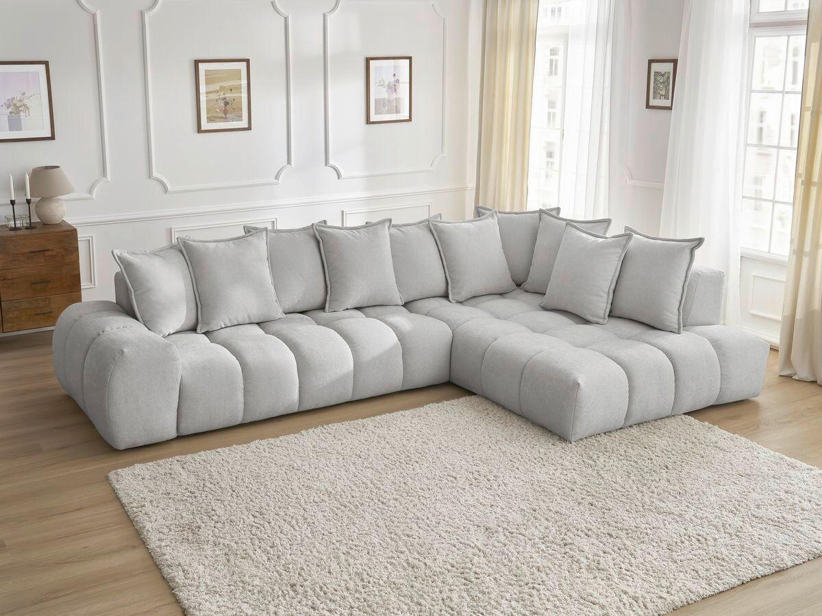 ECKSOFA Ottomane rechts  EVEREST Hellgrau Struktur  - Hellgrau/Schwarz, MODERN, Kunststoff/Textil (352/210cm)