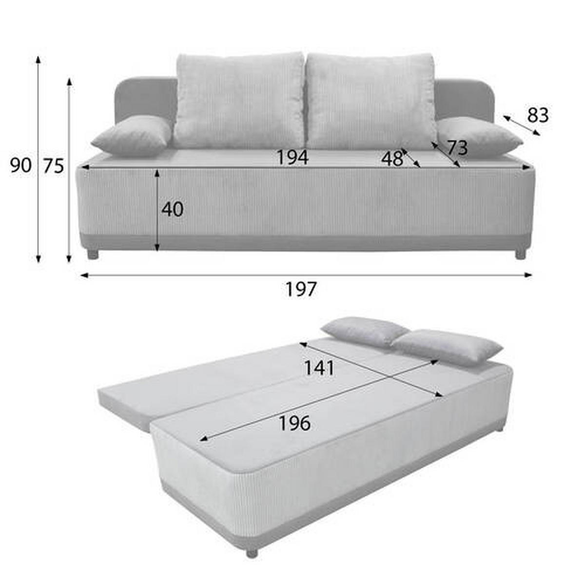 SCHLAFSOFA Velours Creme  - Creme/Schwarz, Design, Kunststoff/Textil (197/90/83cm) - MID.YOU