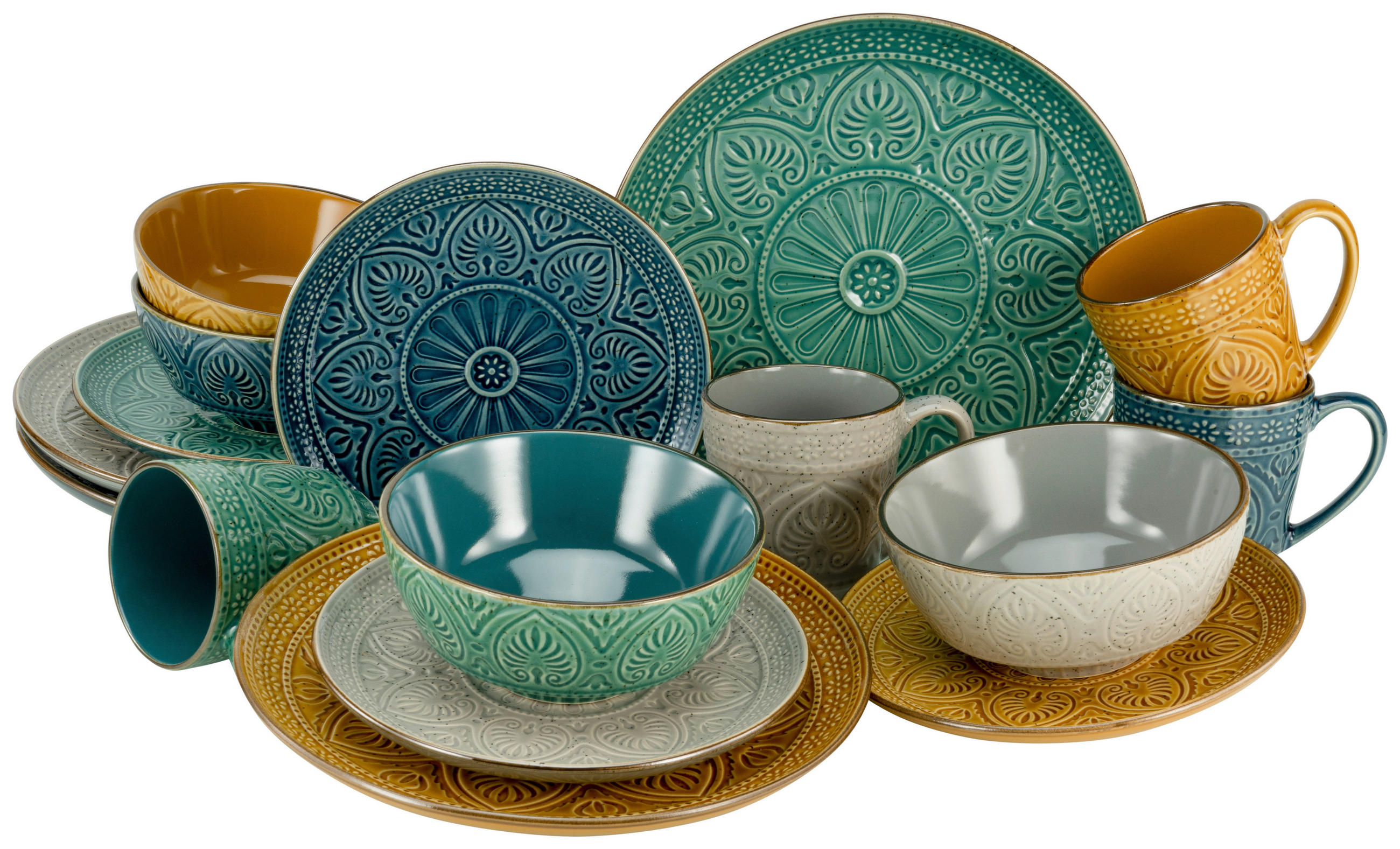 KOMPLETT SERVIS 16 delar  - smaragdgrön/petrol, Lifestyle, keramik (33/30/32cm) - Creatable