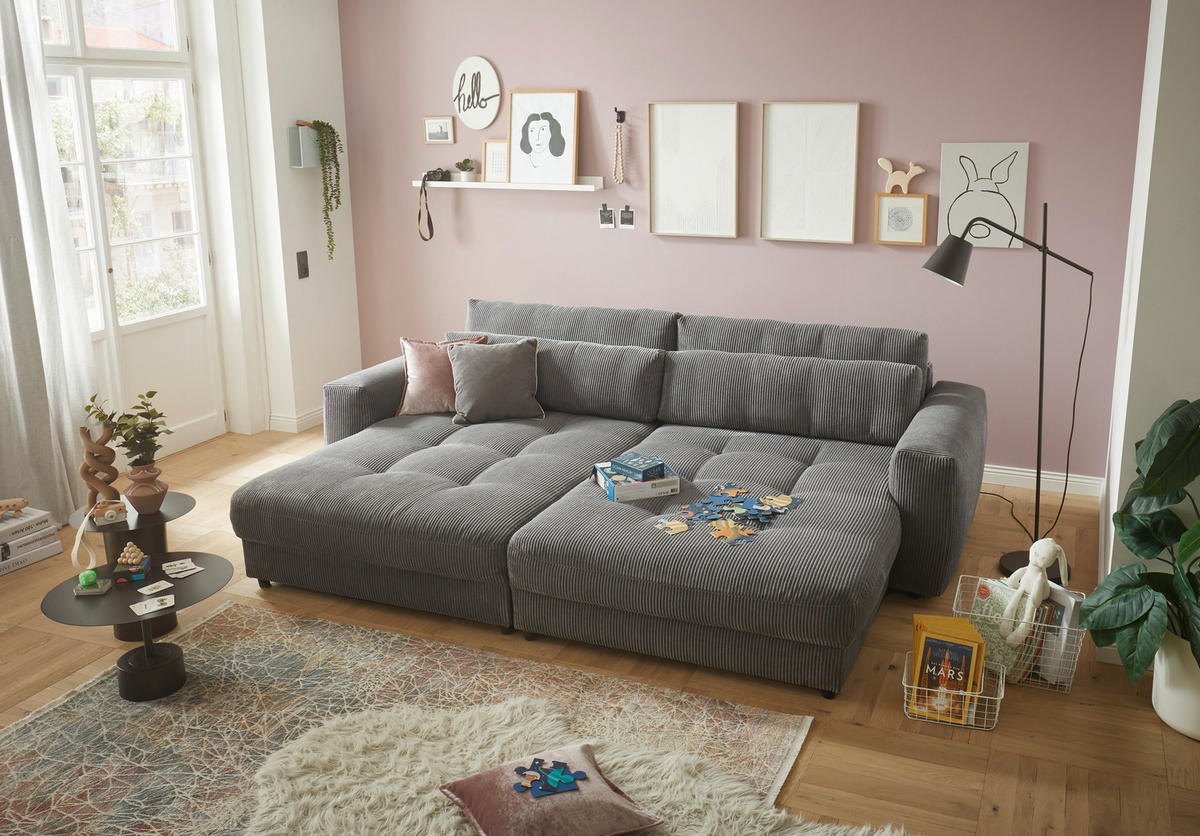 NAGY KANAPÉ textil, faalapú anyag antracit  - fekete/antracit, Konventionell, műanyag/faalapú anyag (292/90/194cm) - MID.YOU