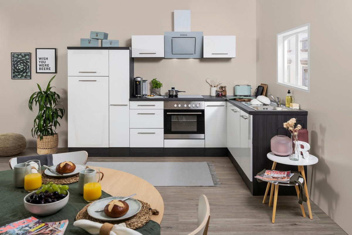 HÖRNKÖK 290/200 cm  i vit, ekfärgad  - stålfärgad/vit, Basics, metall/trämaterial (290/200cm) - Respekta