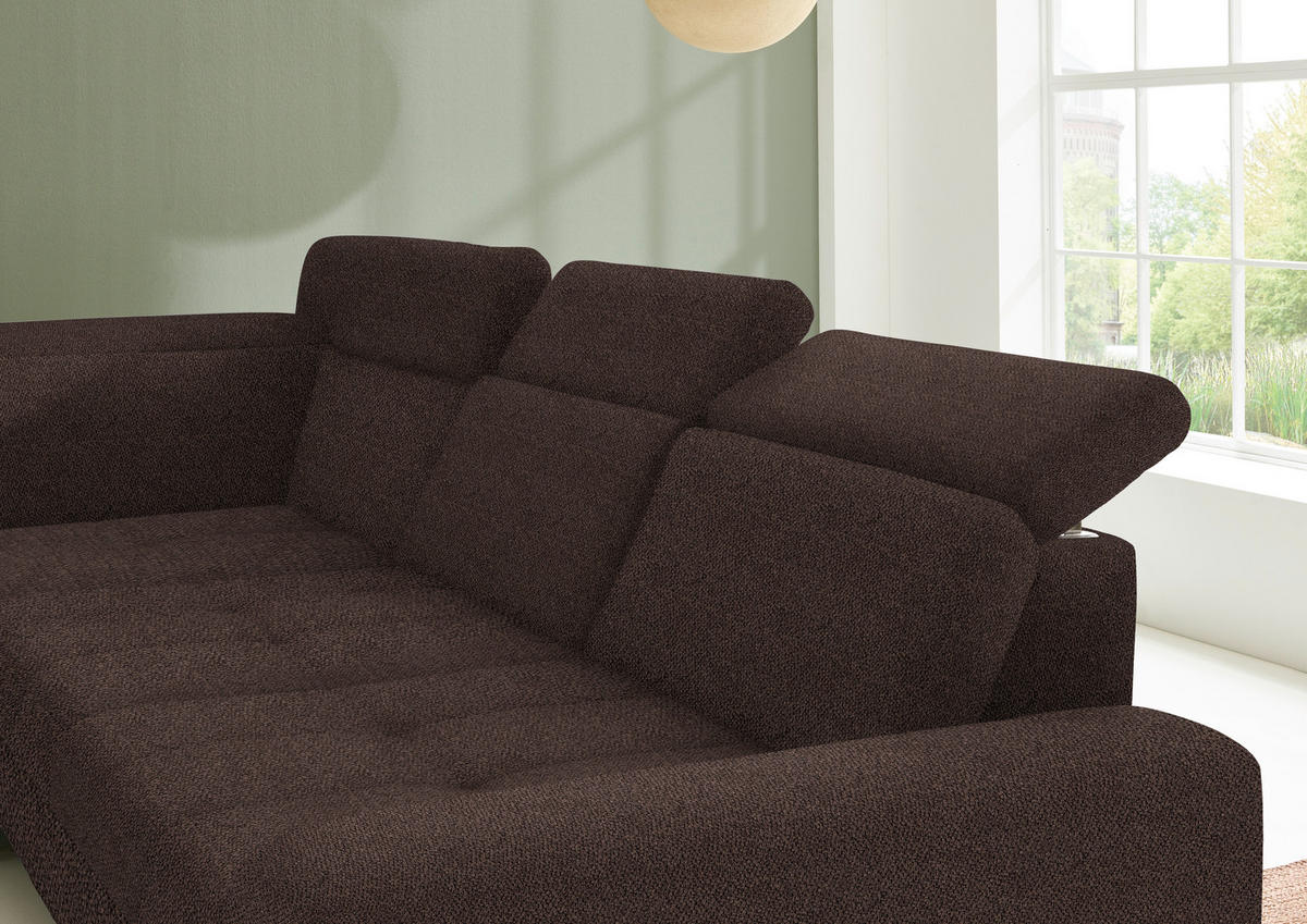 ECKSOFA in Chenille Dunkelbraun  - Dunkelbraun/Schwarz, Design, Textil/Metall (220/310cm) - Beldomo Style