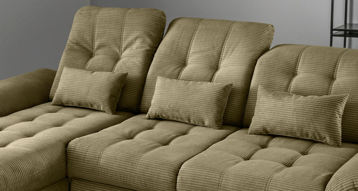 ECKSCHLAFSOFA in Cord Olivgrün  - Schwarz/Olivgrün, Modern, Textil/Metall (189/273cm) - Livetastic