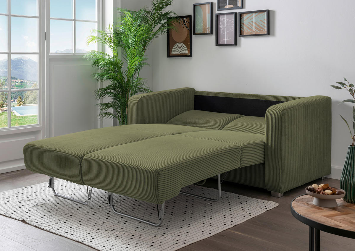 SCHLAFSOFA Cord Olivgrün  - Chromfarben/Olivgrün, Basics, Kunststoff/Textil (159/88/87cm) - Livetastic