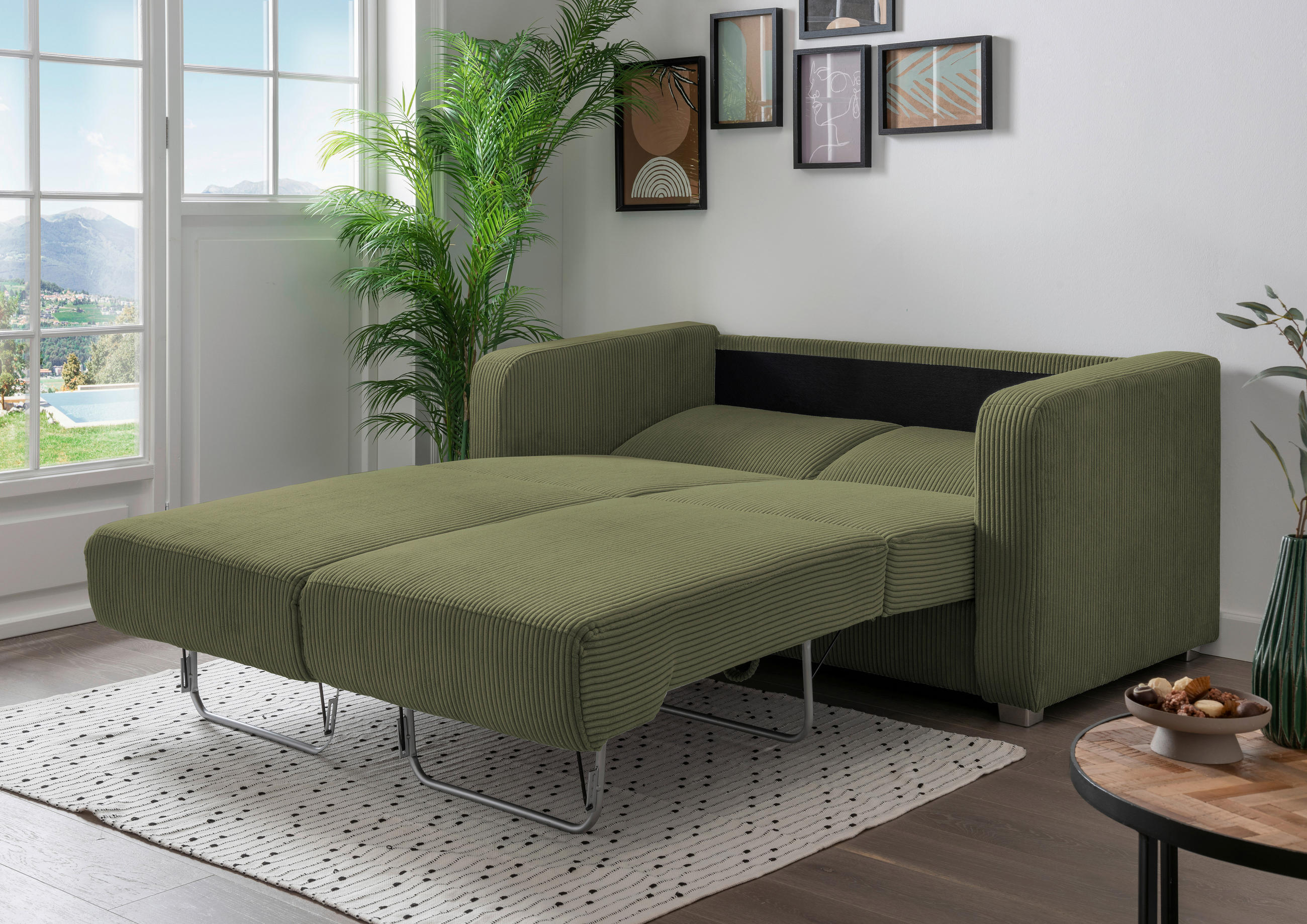 Thumbnail - Livetastic Schlafsofa Mia, Olivgrün, Textil, Uni, 2-Sitzer, 159x88x87 cm, Made in EU, Stoffauswahl, Liegefunktion, einze...