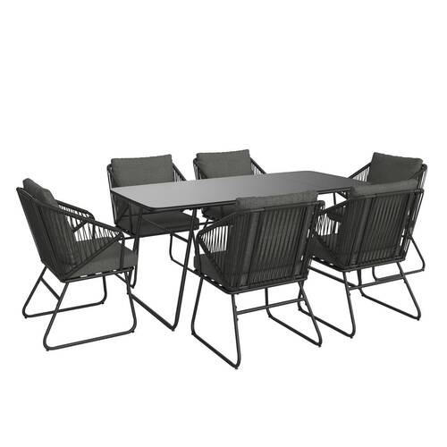 KERTI ÉTKEZŐGARNITÚRA  - fekete/sötétszürke, Design, műanyag/Üveg (58/85/85/76/60/180cm) - Ambia Garden