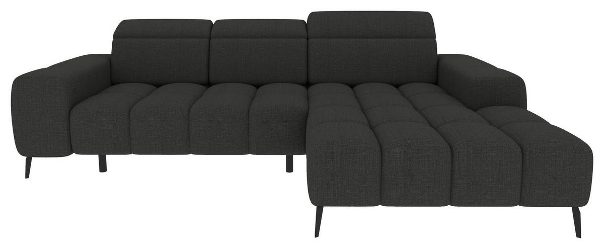 ECKSOFA Anthrazit Flachgewebe Rücken echt, Kopfteilverstellung, Sitztiefenverstellung  - Anthrazit/Schwarz, KONVENTIONELL, Kunststoff/Textil (273/171cm) - Carryhome