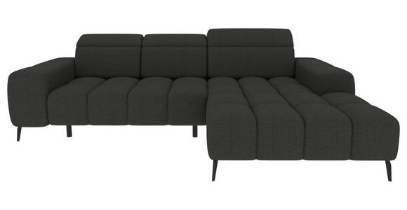 ECKSOFA Anthrazit Flachgewebe Rücken echt, Kopfteilverstellung, Sitztiefenverstellung  - Anthrazit/Schwarz, KONVENTIONELL, Kunststoff/Textil (273/171cm) - Carryhome