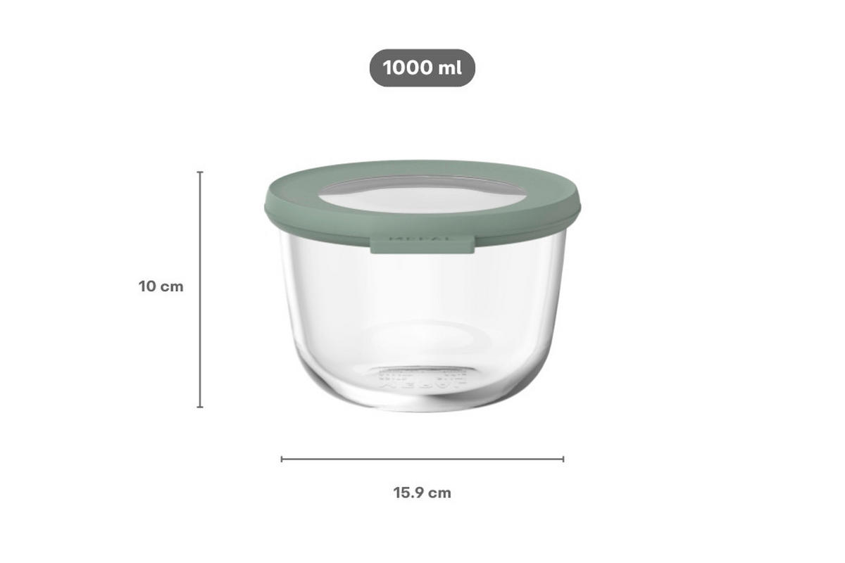 FRISCHHALTEDOSE Cirqula 1 L  - Klar/Salbeigrün, KONVENTIONELL, Glas/Kunststoff (15,9/10/16,9cm) - Mepal