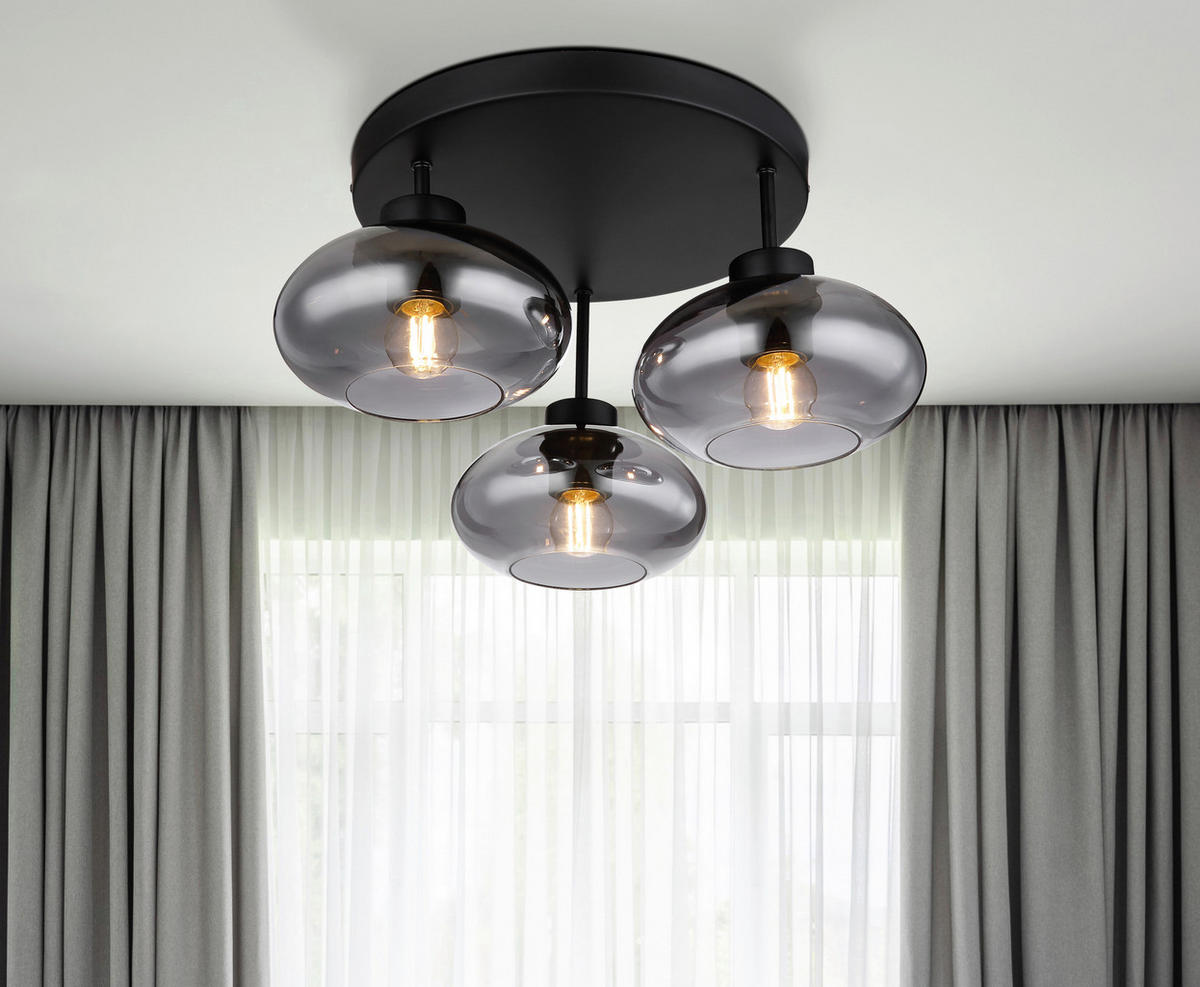 DECKENLEUCHTE 40/24 cm   - Schwarz, Design, Glas/Metall (40/24cm) - Globo