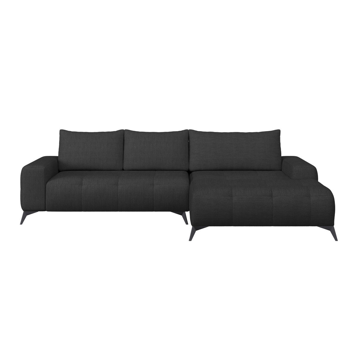 ECKSOFA MAURO Schwarz Flachgewebe  - Schwarz, Trend, Textil/Metall (290/175cm) - MID.YOU