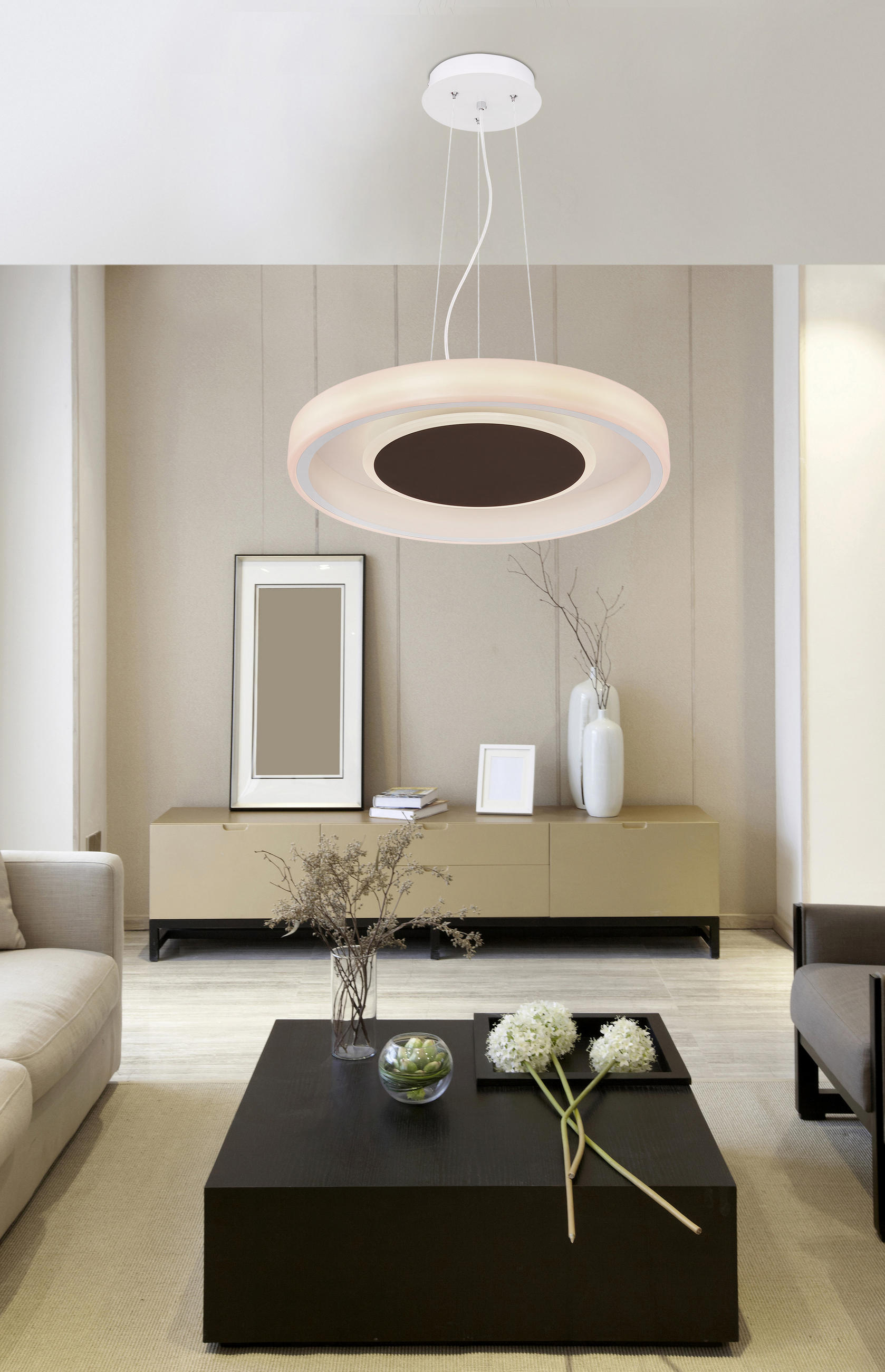 ZÁVĚSNÉ LED SVÍTIDLO, 50/150 cm  - bílá/opál, Design, kov/plast (50/150cm)