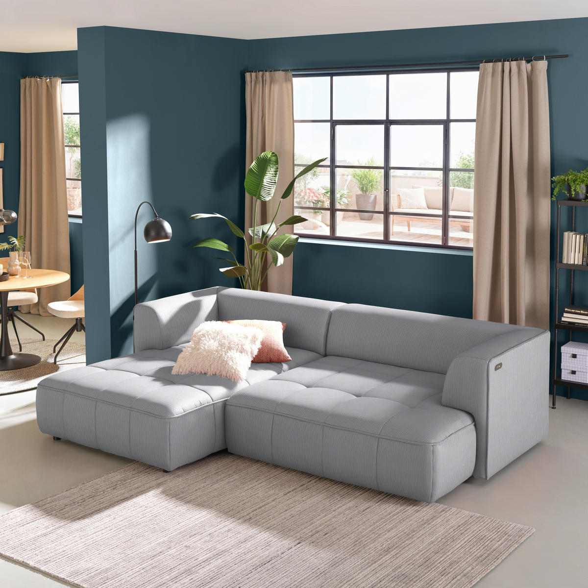 ECKSOFA  in Feincord Hellgrau  188/288 cm  - Hellgrau/Schwarz, Design, Kunststoff/Textil (188/288cm) - Welnova