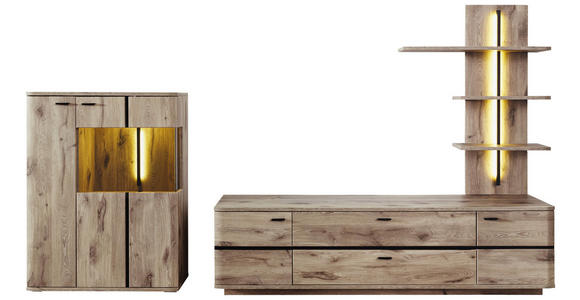 WOHNWAND in Anthrazit, Eichefarben 300/181/50 cm - Eichefarben/Anthrazit, KONVENTIONELL, Glas/Holzwerkstoff (300/181/50cm) - Cantus