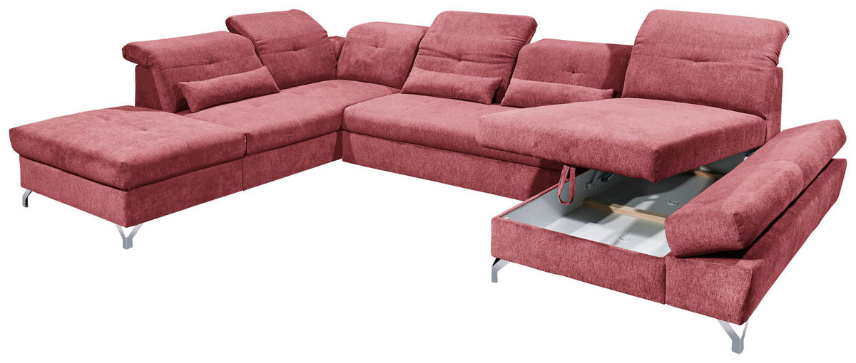 WOHNLANDSCHAFT  in Mikrovelours Beere  - Beere/Silberfarben, MODERN, Textil/Metall (245/350/168cm) - MID.YOU