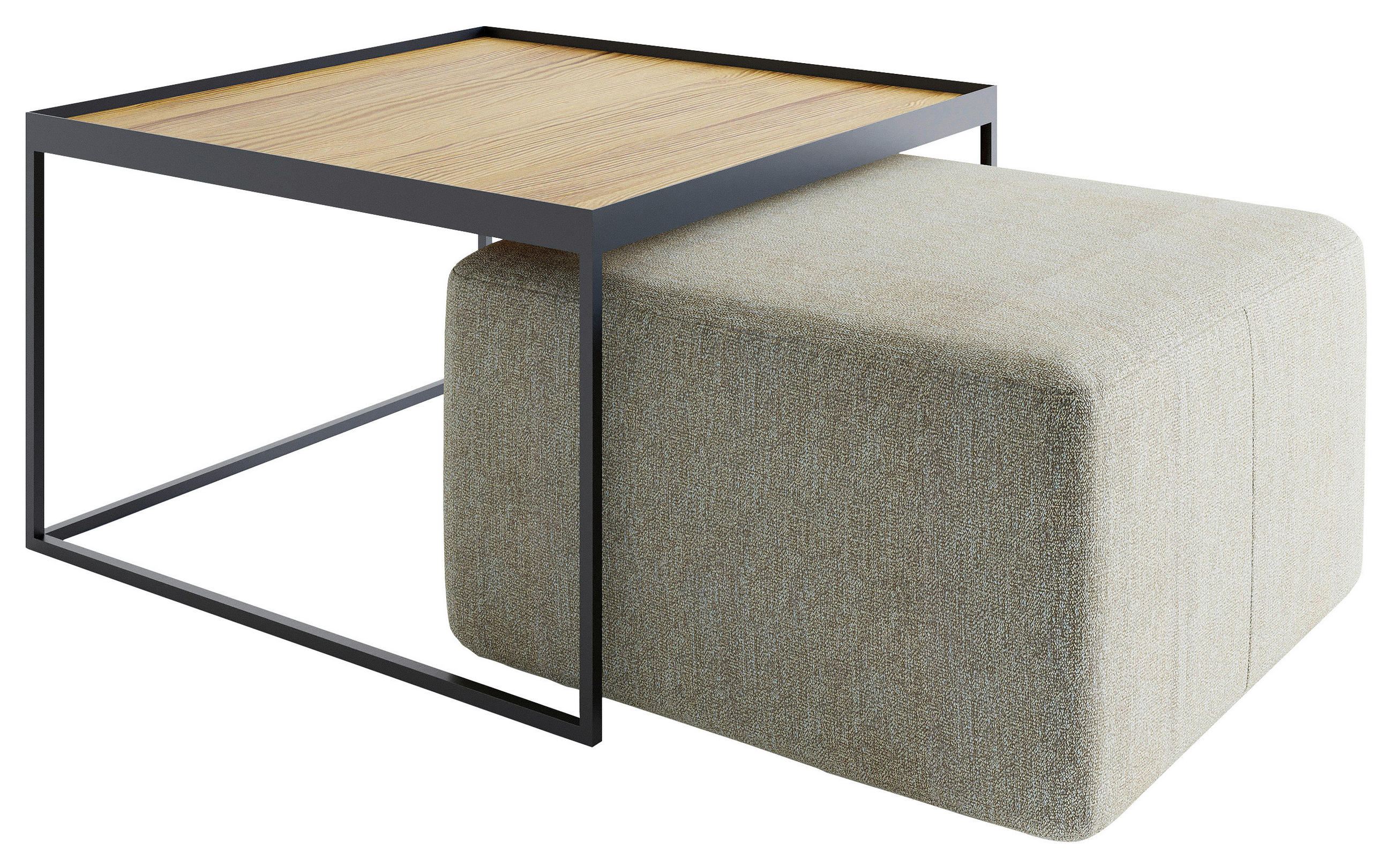 COUCHTISCHSET in Holz 80/80/39 cm  - Eichefarben/Beige, Design, Holz/Textil (80/80/39cm) - Novel