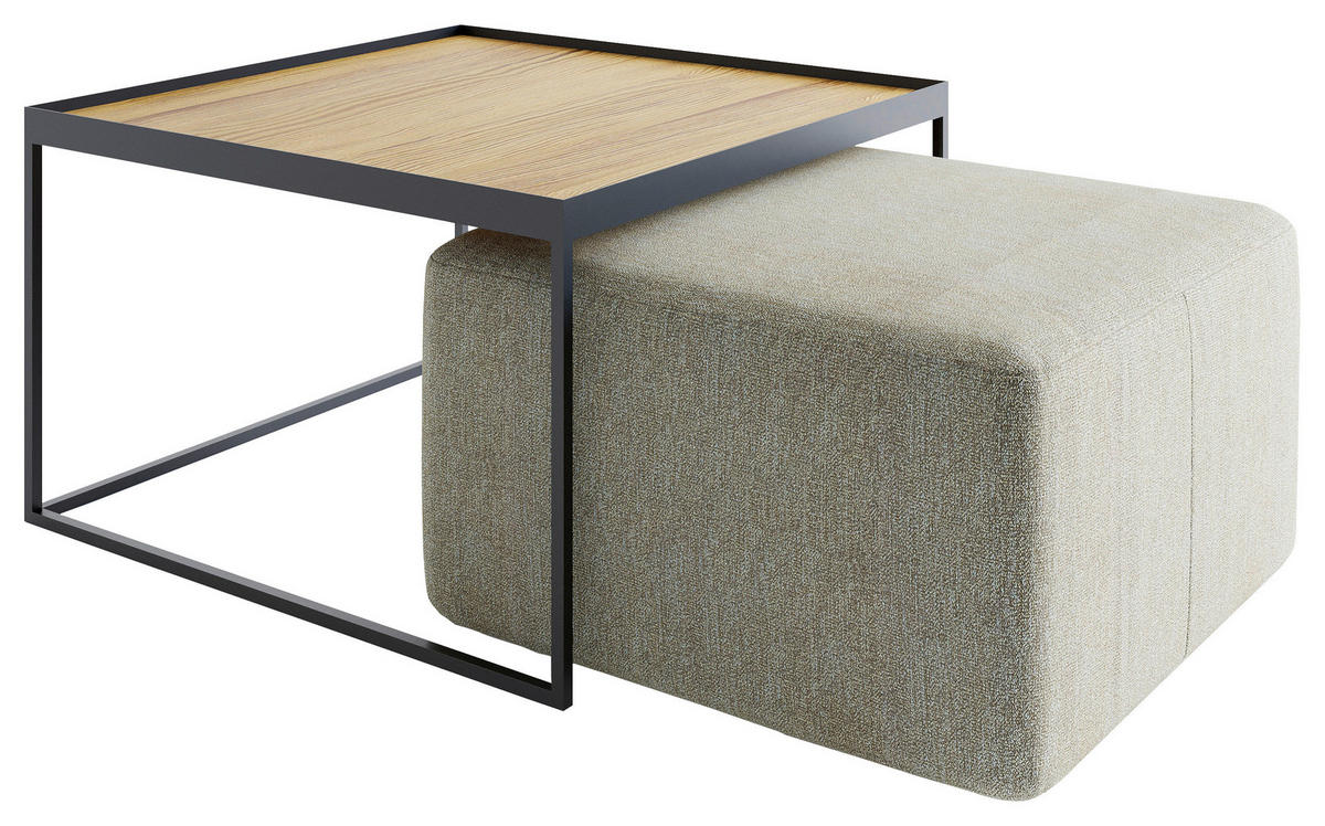 COUCHTISCHSET Eiche massiv quadratisch Eichefarben, Beige  - Eichefarben/Beige, Design, Holz/Textil (80/80/49cm) - Novel