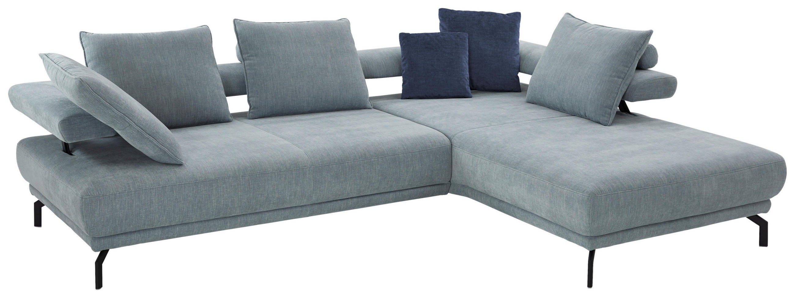 ECKSOFA 305/224 cm Fino in Chenille Hellblau Rückenkissen, Rücken echt, Sitztiefenverstellung  305/224 cm  - Schwarz/Hellblau, Design, Textil/Metall (305/224cm) - Dieter Knoll