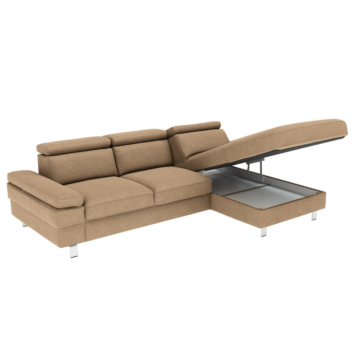 ECKSOFA in Mikrofaser Sandfarben  - Sandfarben/Silberfarben, KONVENTIONELL, Textil/Metall (182/82/260cm) - Trendmanufaktur
