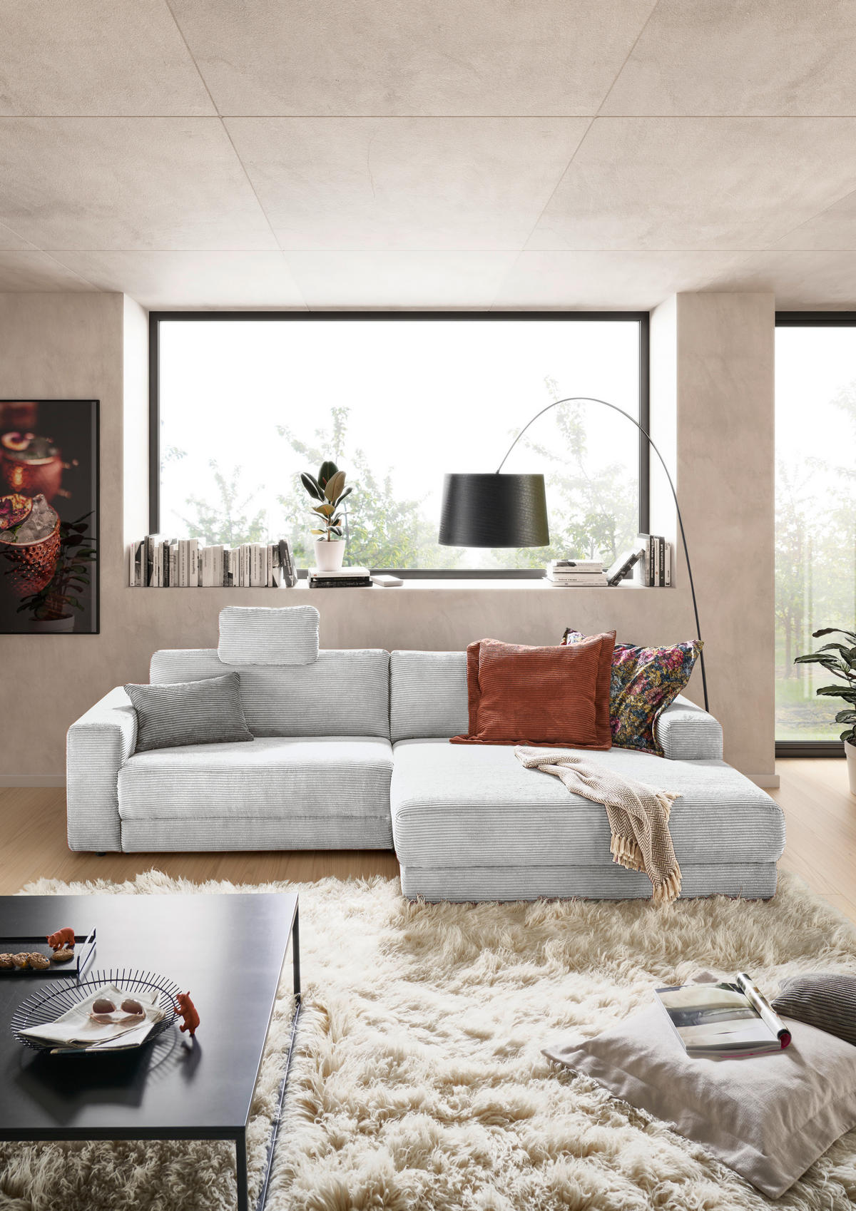 ECKSOFA in Cord Grau  296/168 cm  - Schwarz/Grau, Design, Kunststoff/Textil (296/168cm) - Pure Home Lifestyle