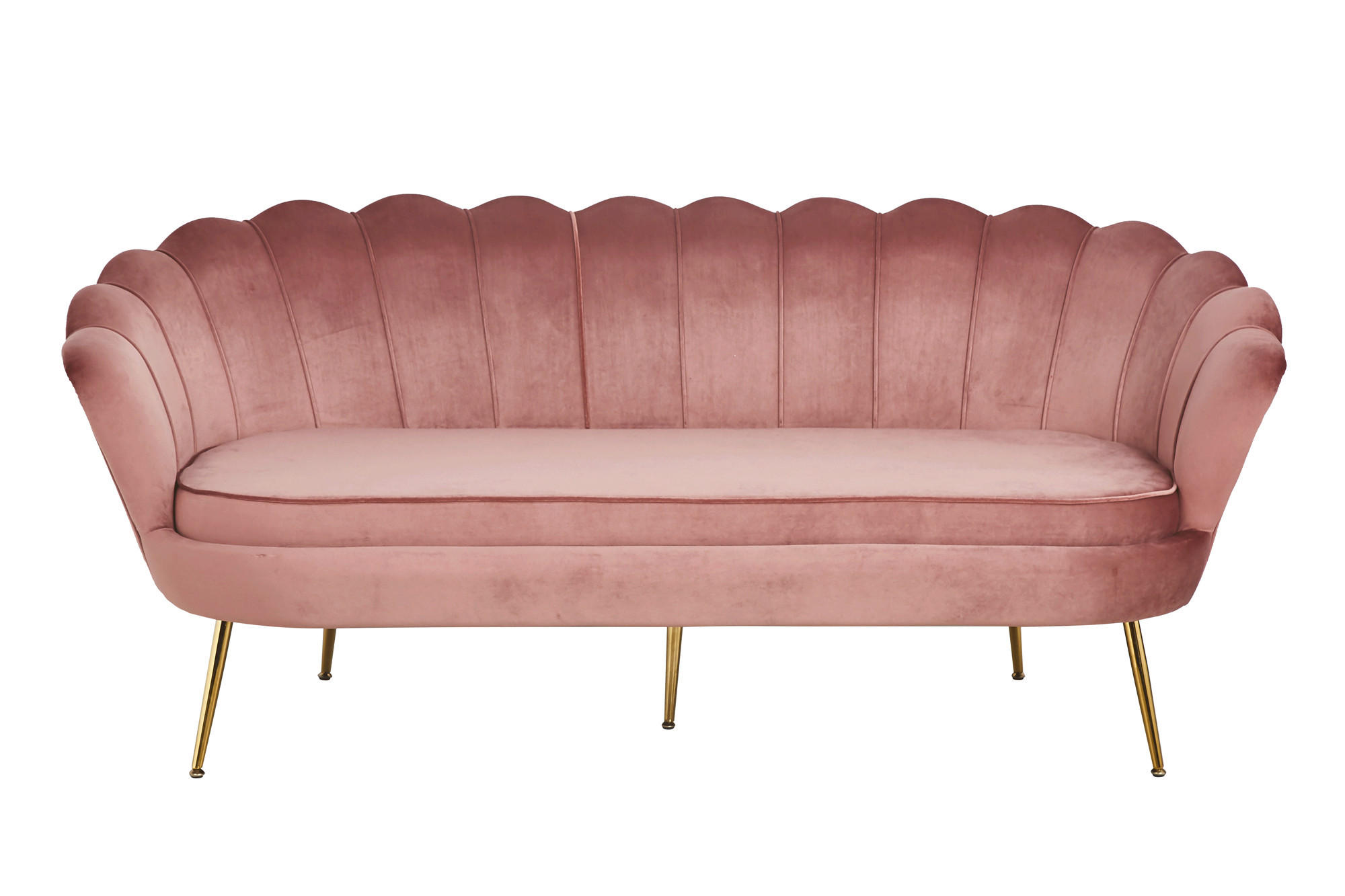 3-SITZER-SOFA in Samt Rosa - Goldfarben/Rosa, MODERN, Textil/Metall (180/78/76cm) - Livetastic