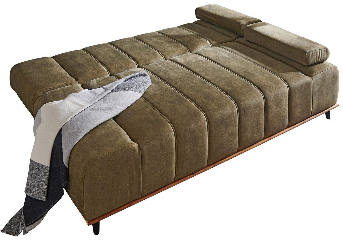 SCHLAFSOFA Webstoff Olivgrün  - Schwarz/Olivgrün, Design, Holz/Textil (206/77-87/102cm) - Novel