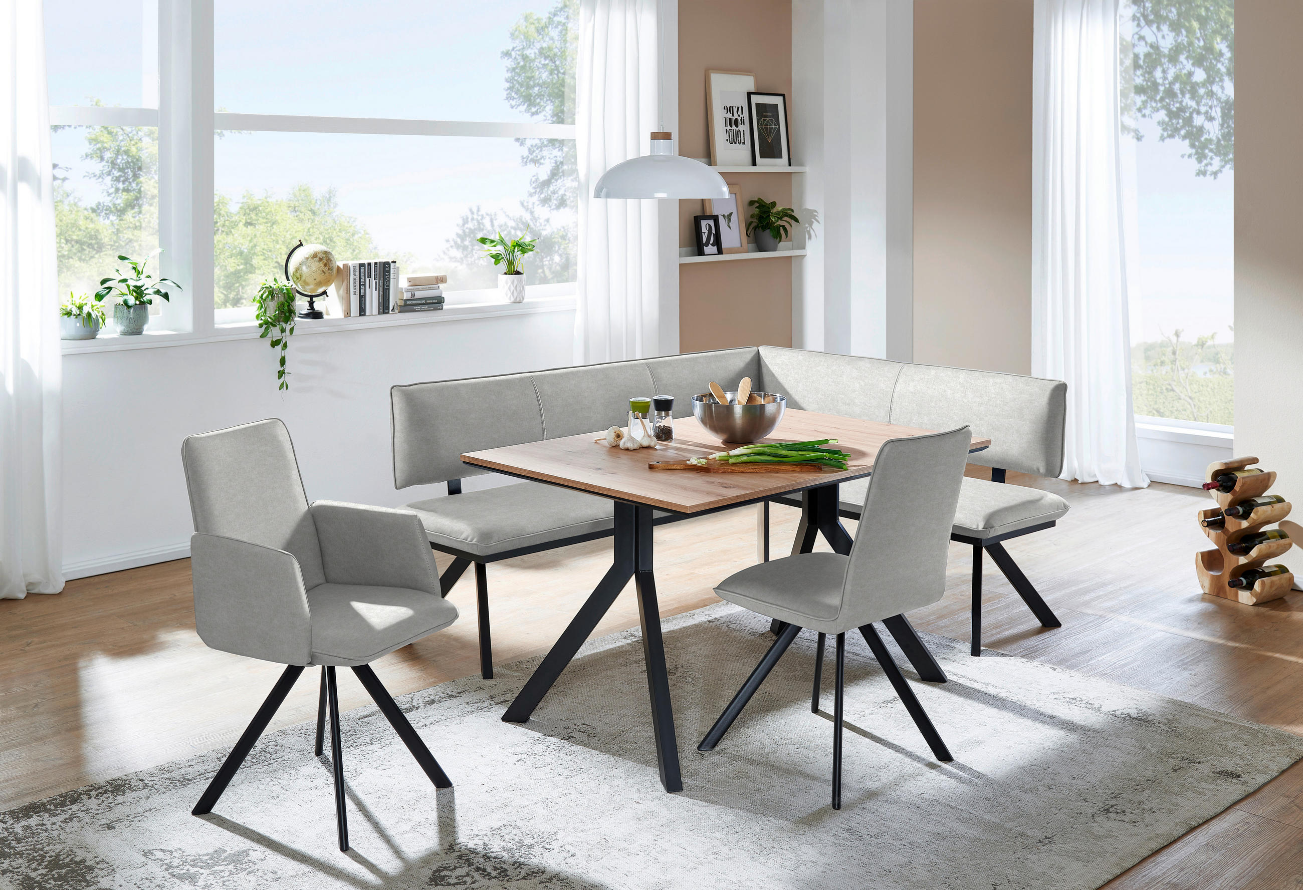 ECKBANK 180/140 cm  in Creme, Schwarz  - Creme/Schwarz, MODERN, Textil/Metall (180/140cm) - Cantus