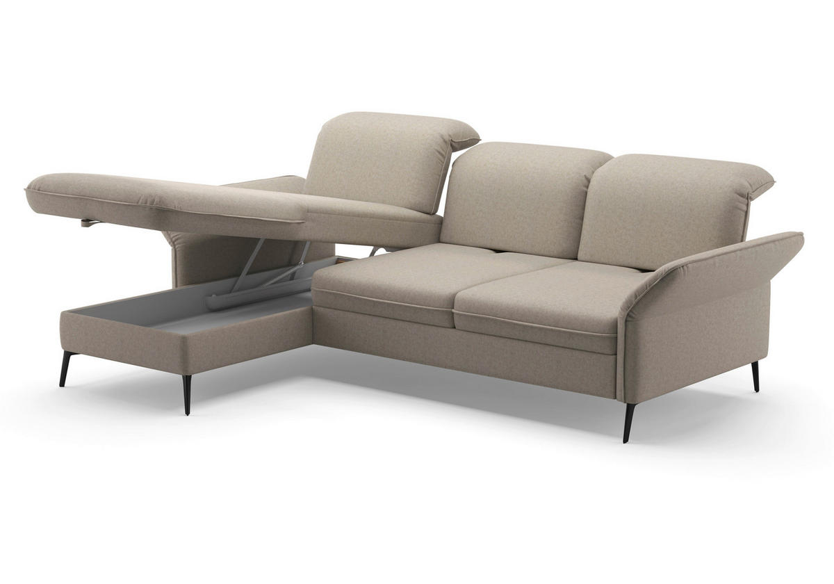 ECKSOFA in Flachgewebe Taupe  - Taupe/Schwarz, Konventionell, Textil/Metall (198/264cm) - Sit & More