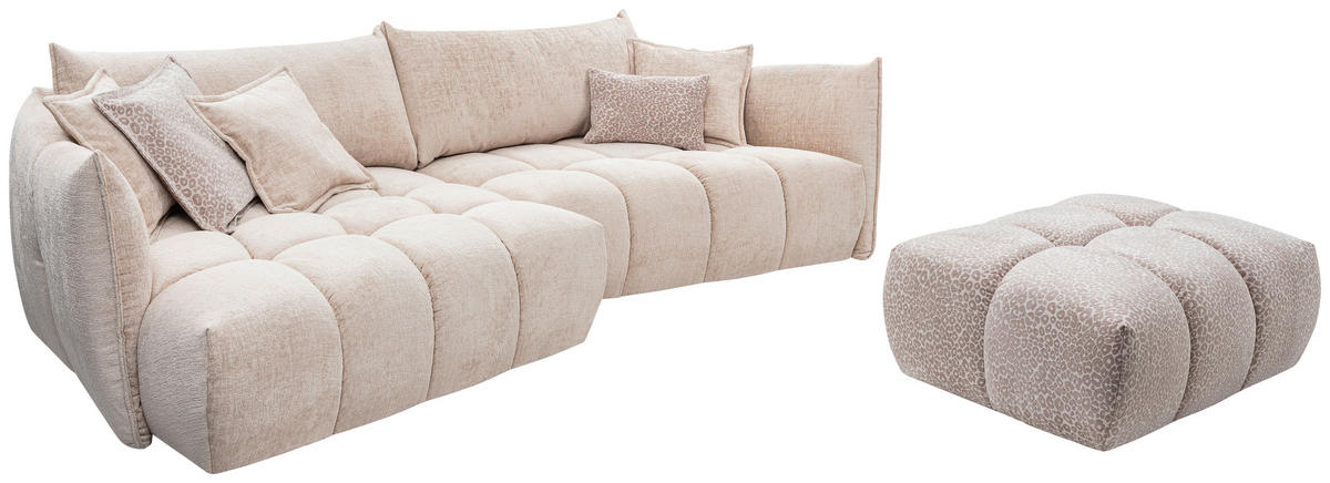 ECKSOFA Beige Chenille Zierkissen, Rückenkissen, Rücken echt  - Beige/Schwarz, Design, Kunststoff/Textil (156/302cm) - Lomoco