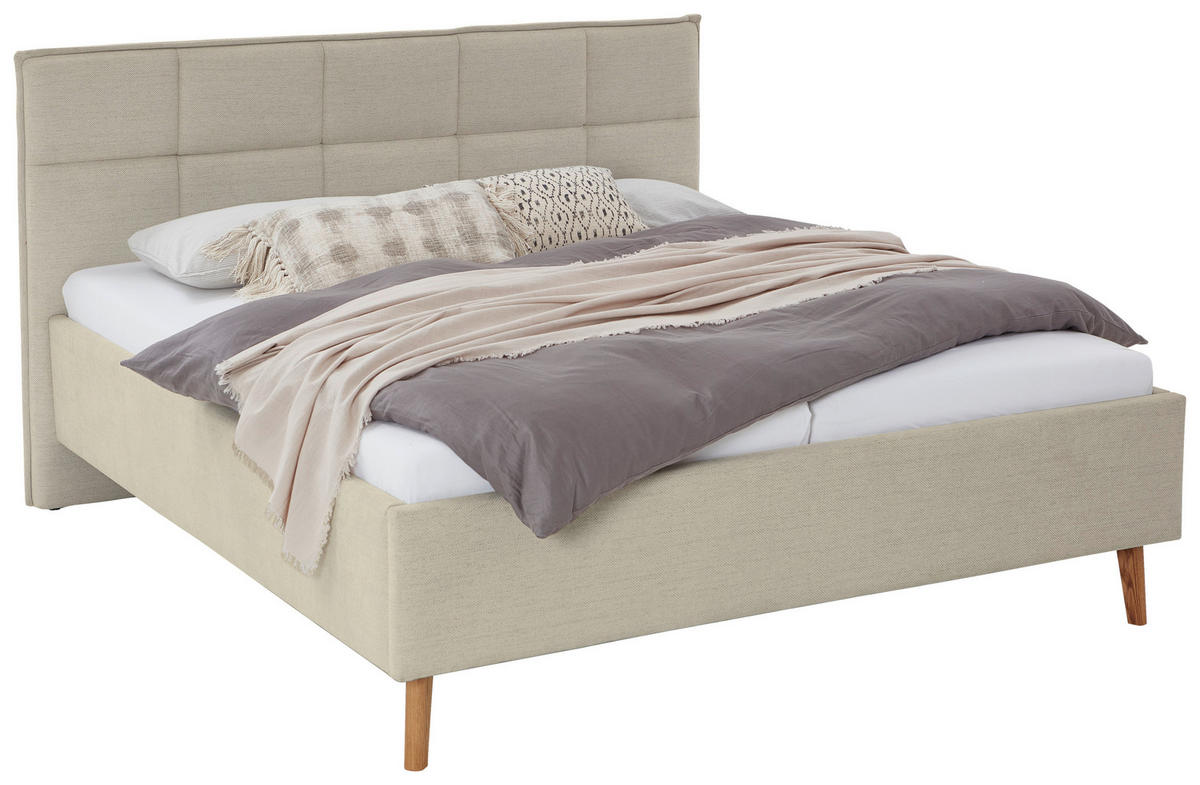POLSTERBETT PAULO Lattenrost, Bettkasten 180/200 cm  in Hellgrau  - Eichefarben/Birkefarben, Design, Holz/Textil (180/200cm) - Xora