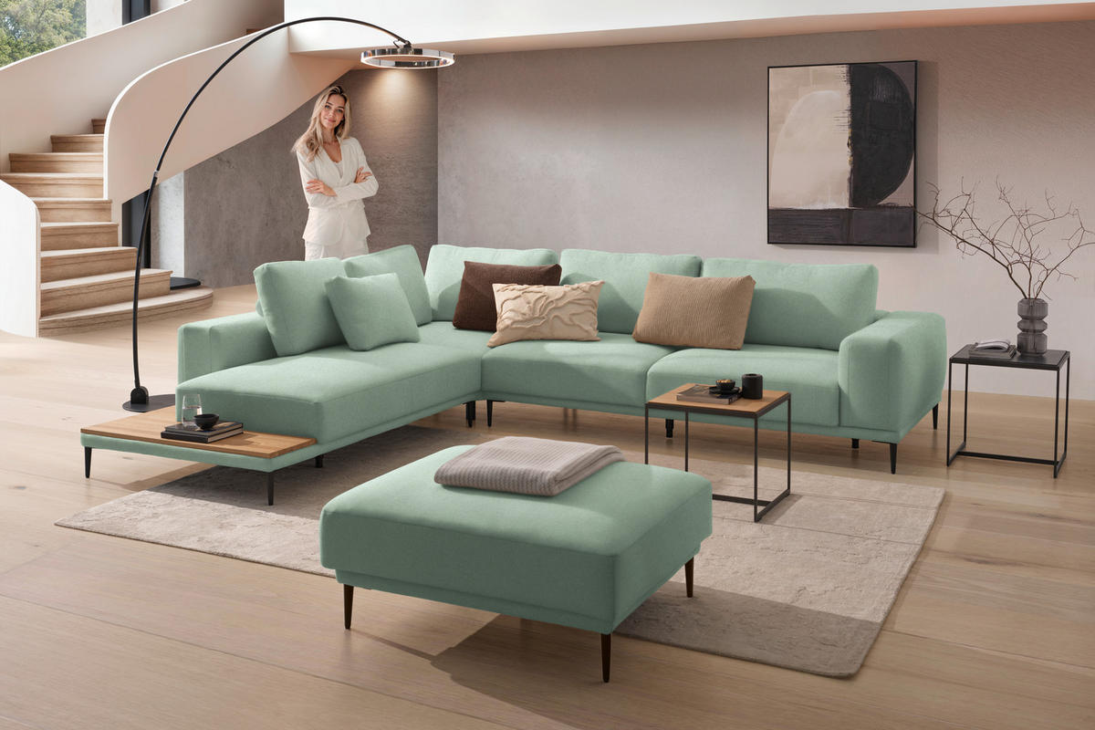 ECKSOFA  in Leinwand Mintgrün  271/318 cm  - Schwarz/Mintgrün, Design, Textil/Metall (271/318cm) - Belluti