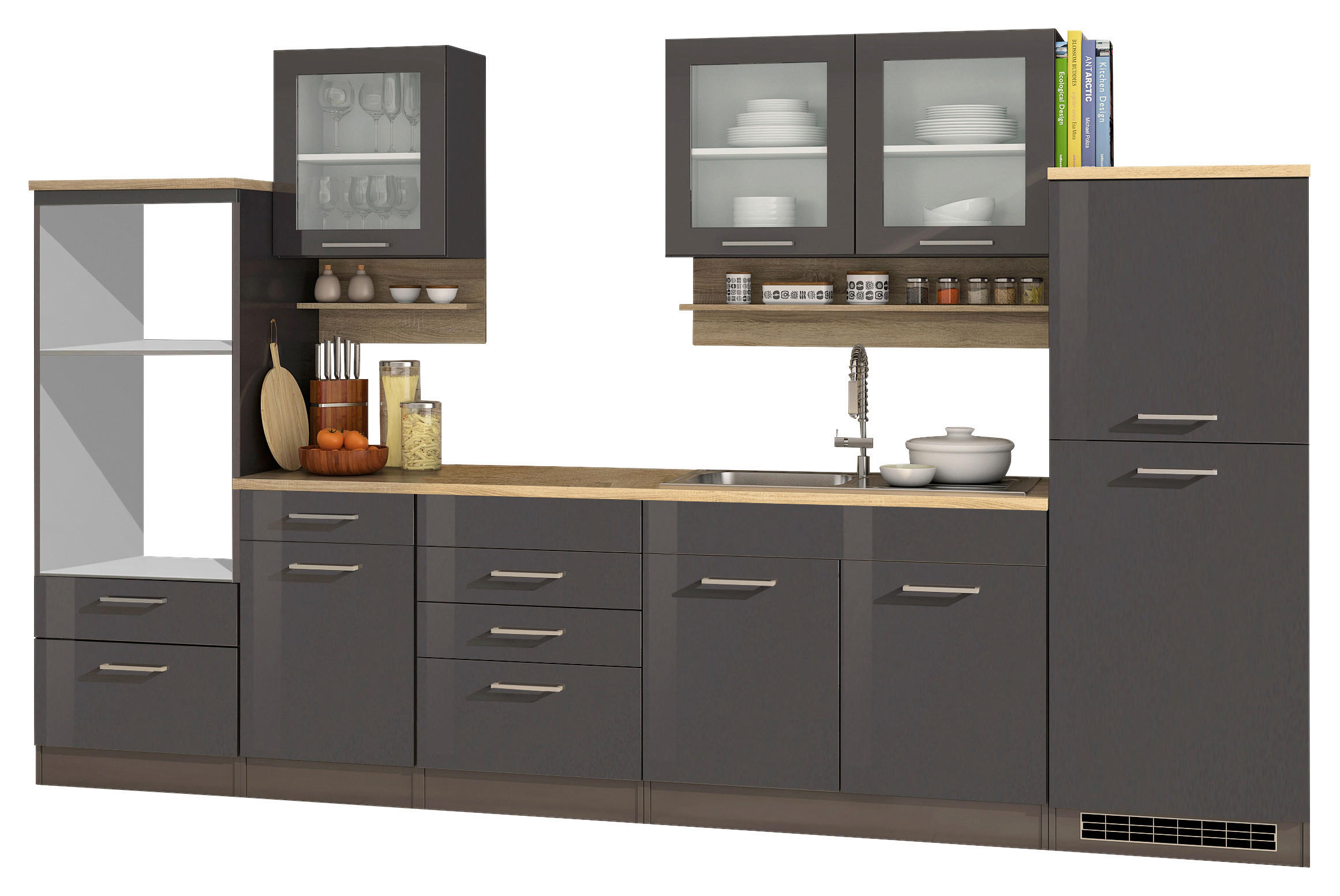 KÜCHENLEERBLOCK 330 cm   in Graphitfarben  - Silberfarben/Graphitfarben, MODERN, Glas/Holzwerkstoff (330cm) - Held