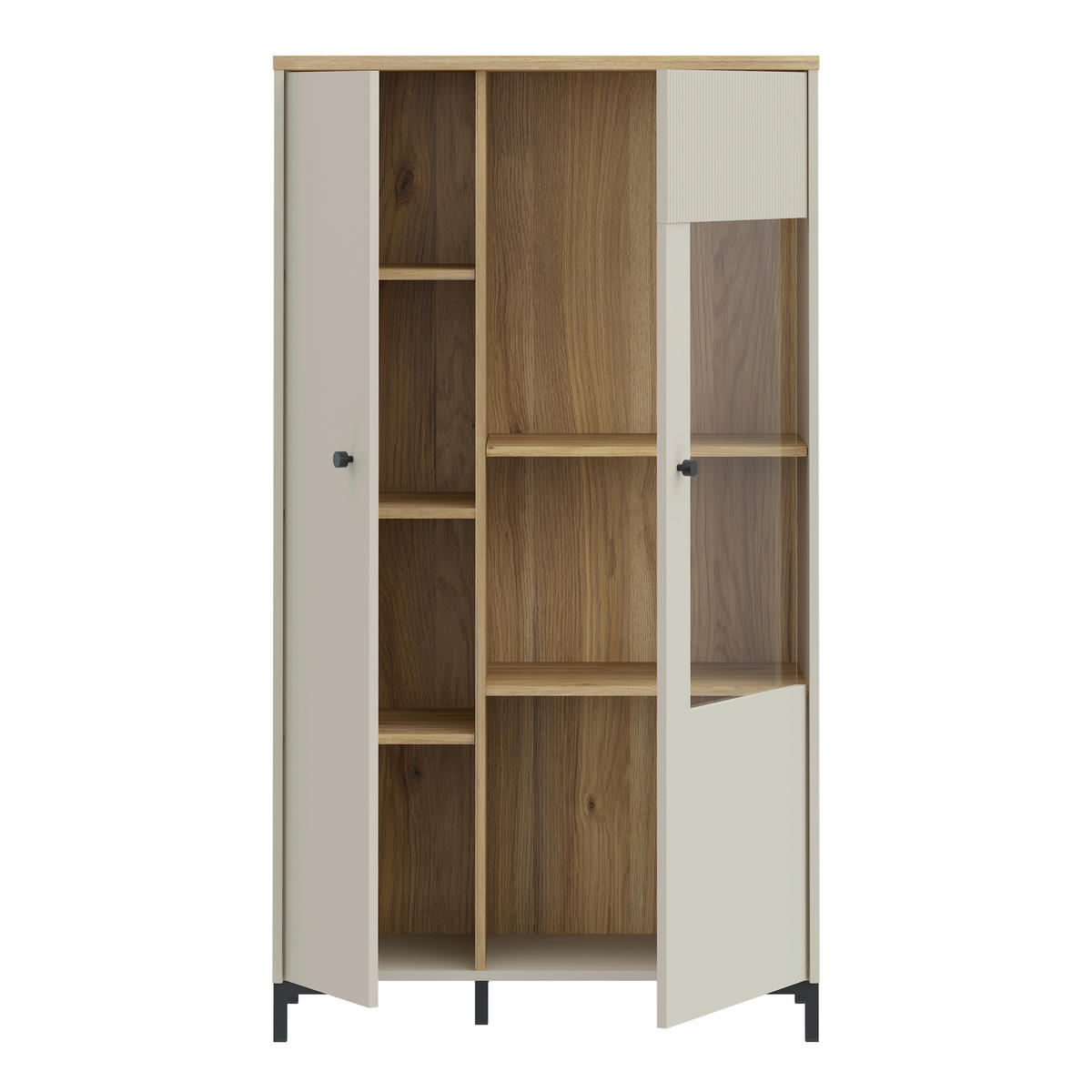 VITRINA, barve hrasta, peščene barve - črna/barve hrasta, Moderno, kovina/umetna masa (83,1/149,4/41,9cm) - Hom`in