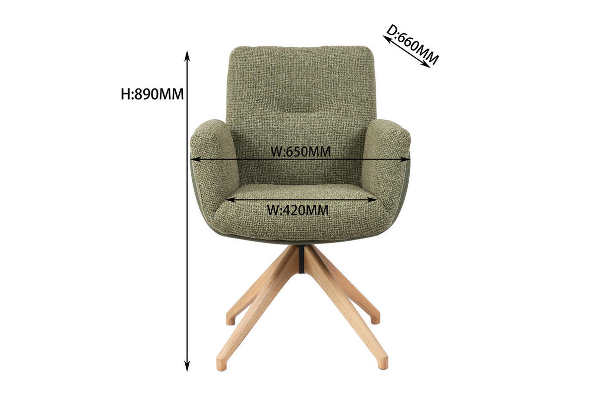 ARMLEHNSTUHL  Sitzfläche 360° drehbar, automatische Rückholfunktion Webstoff  Grün, Eichefarben  - Eichefarben/Grün, Design, Holz/Textil (62/89/66,5cm) - Johann Jakob
