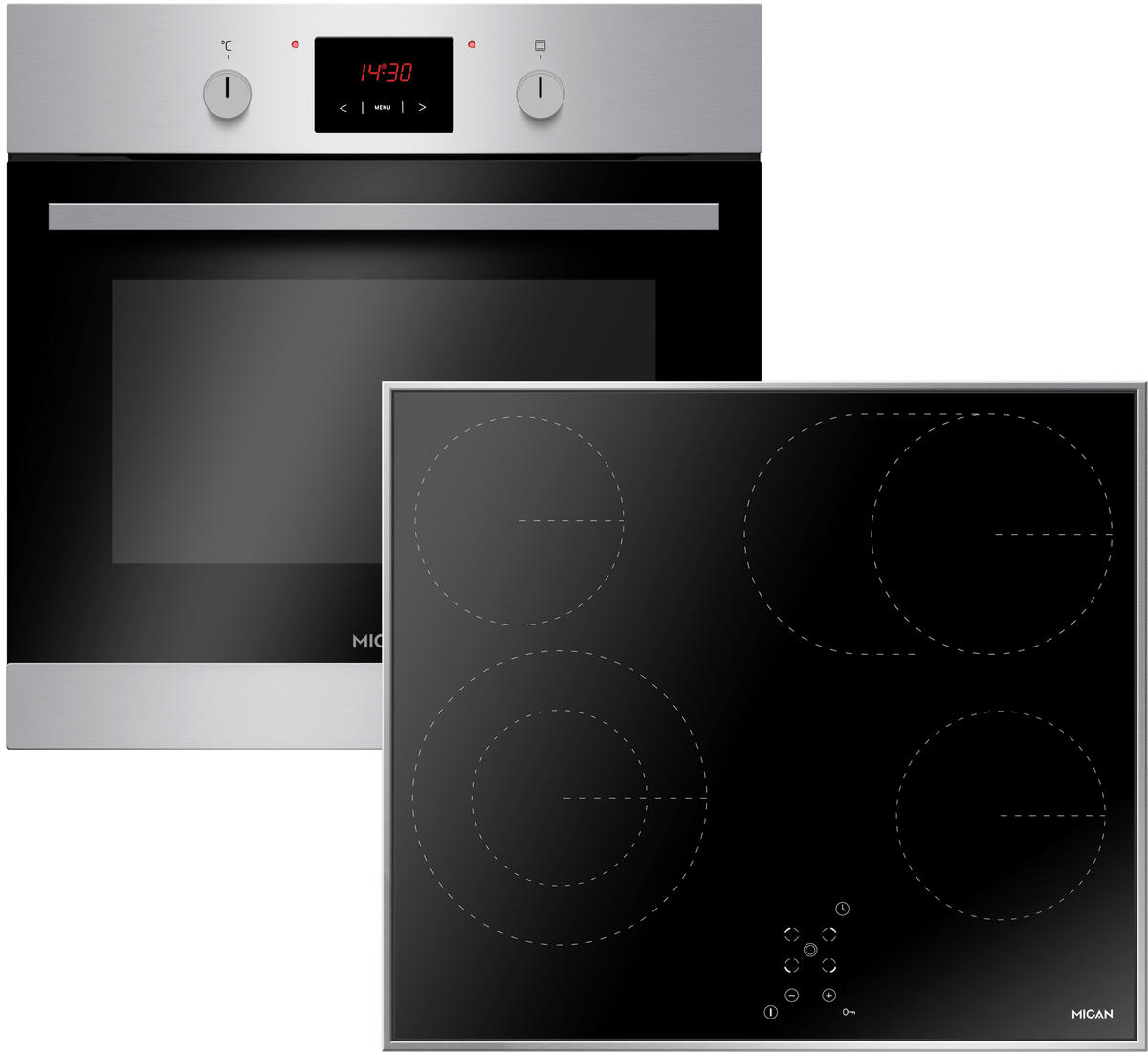 BACKOFENSET 50138  - Edelstahlfarben/Schwarz, Basics, Glas/Metall (57,5/59/50,5cm) - Mican