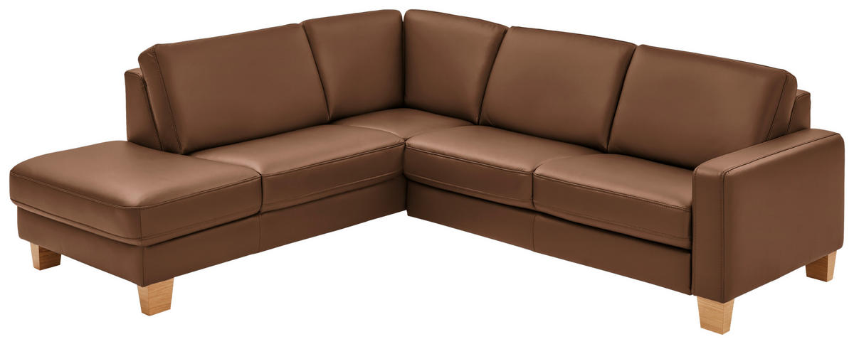 ECKSOFA in Echtleder Braun  - Eiche Bianco/Braun, Natur, Leder/Holz (235/257cm) - Valdera