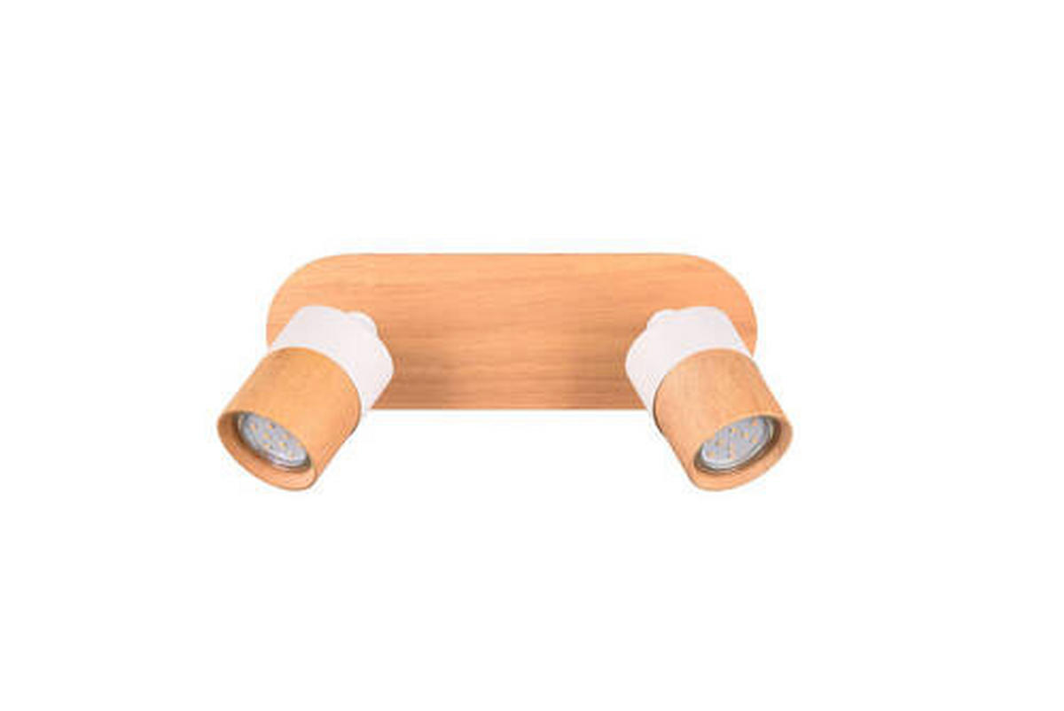 BODOVÉ SVÍTIDLO, GU10, 28/15/9 cm - bílá/hnědá, Natur, kov/dřevo (28/15/9cm)