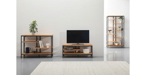 REGAL Eiche massiv Schwarz, Eichefarben  - Eichefarben/Schwarz, Trend, Holz/Metall (180/90/35cm) - Landscape