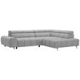 ECKSOFA in Webstoff Hellgrau  - Silberfarben/Hellgrau, Design, Textil/Metall (295/201cm) - Hom`in