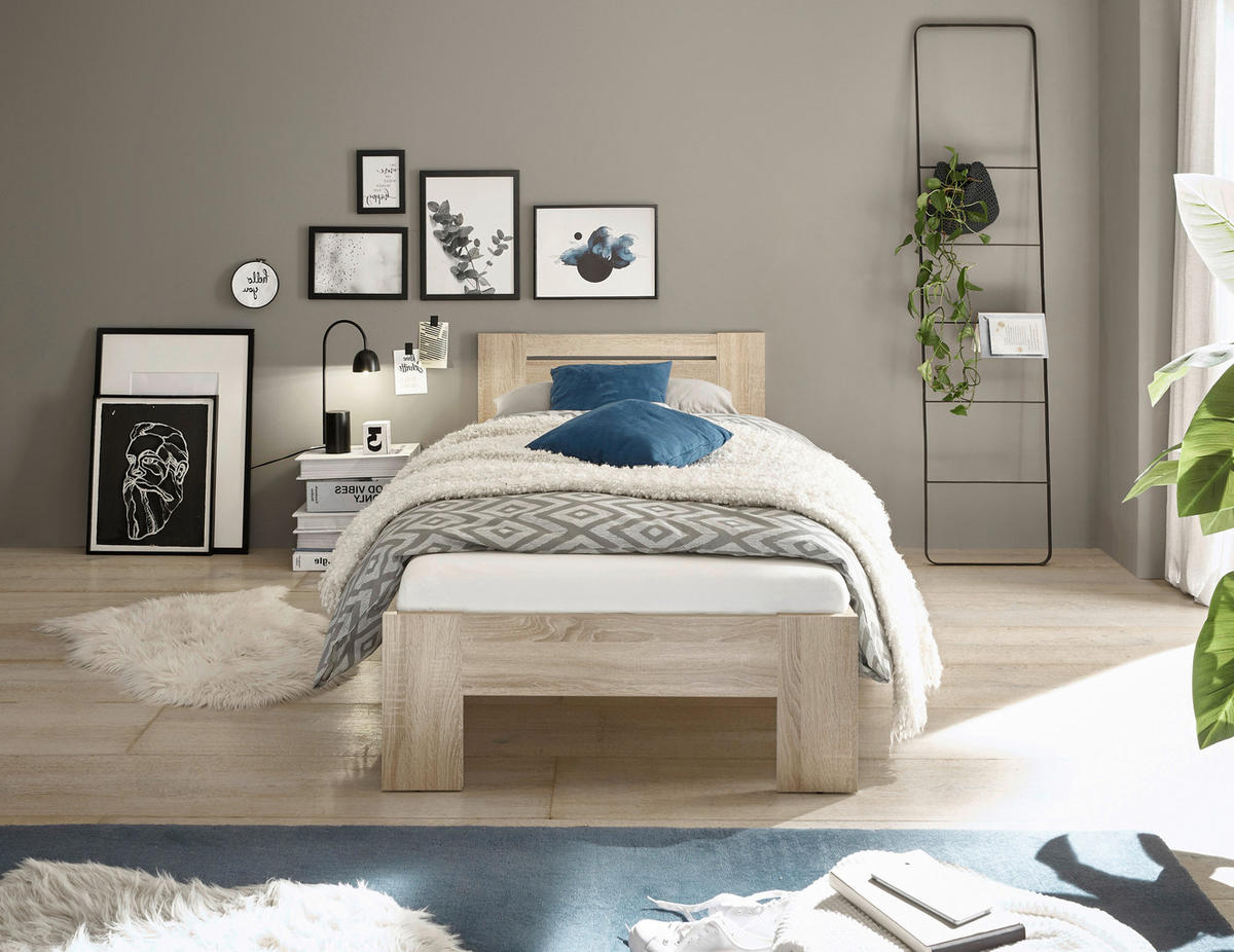 BETT 90/200 cm  in Sonoma Eiche  - Sonoma Eiche, KONVENTIONELL (90/200cm) - Boxxx