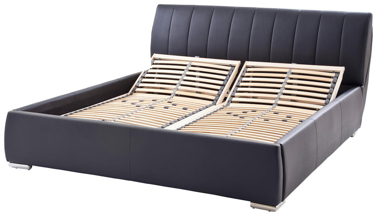 POLSTERBETT Lattenrost, Bettkasten Schwarz 180/200 cm  - Chromfarben/Schwarz, Design, Holz/Textil (180/200cm) - Livetastic