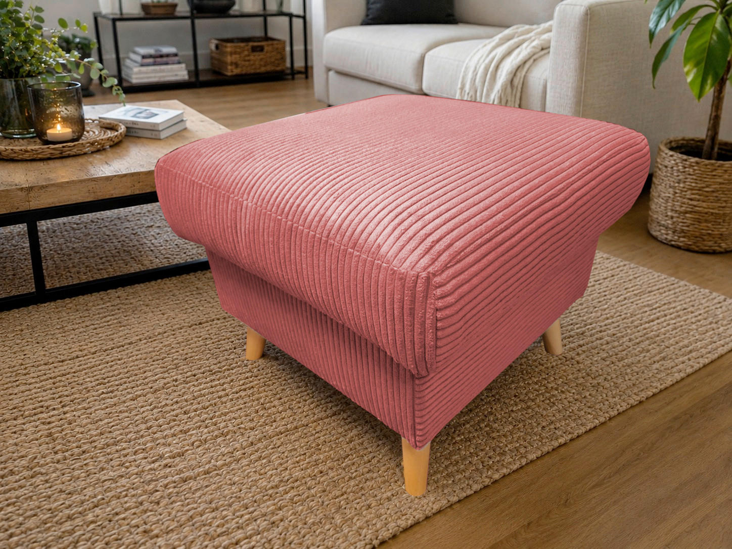 HOCKER Textil Koralle  - Koralle/Naturfarben, Design, Holz/Textil (61/43/61cm) - P & B