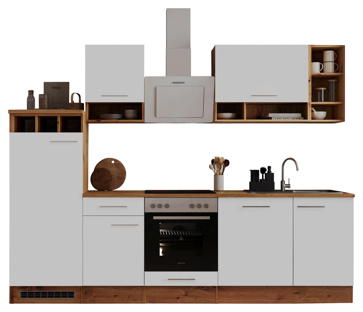 KÜCHENBLOCK 280 cm   in Weiss, Wildeiche  - Wildeiche/Weiss, Basics, Holzwerkstoff/Metall (280cm) - Respekta
