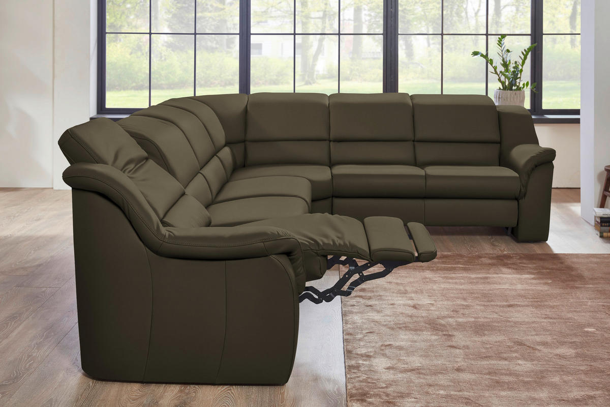 ECKSOFA  in Echtleder Olivgrün  324/260 cm  - Chromfarben/Olivgrün, KONVENTIONELL, Leder/Kunststoff (324/260cm) - Cantus