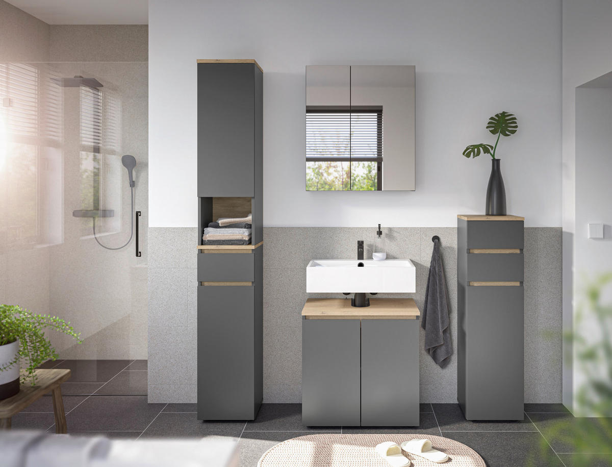 HOCHSCHRANK 30/190/30 cm  - Eichefarben/Anthrazit, Design, Holzwerkstoff/Kunststoff (30/190/30cm) - home24